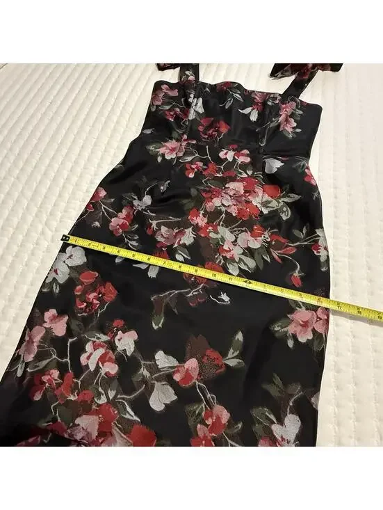 LPA Zelmira Sleeveless Black Floral Midi Ruffle Flounce Dress Sz XS Revolve - Picture 4 of 15